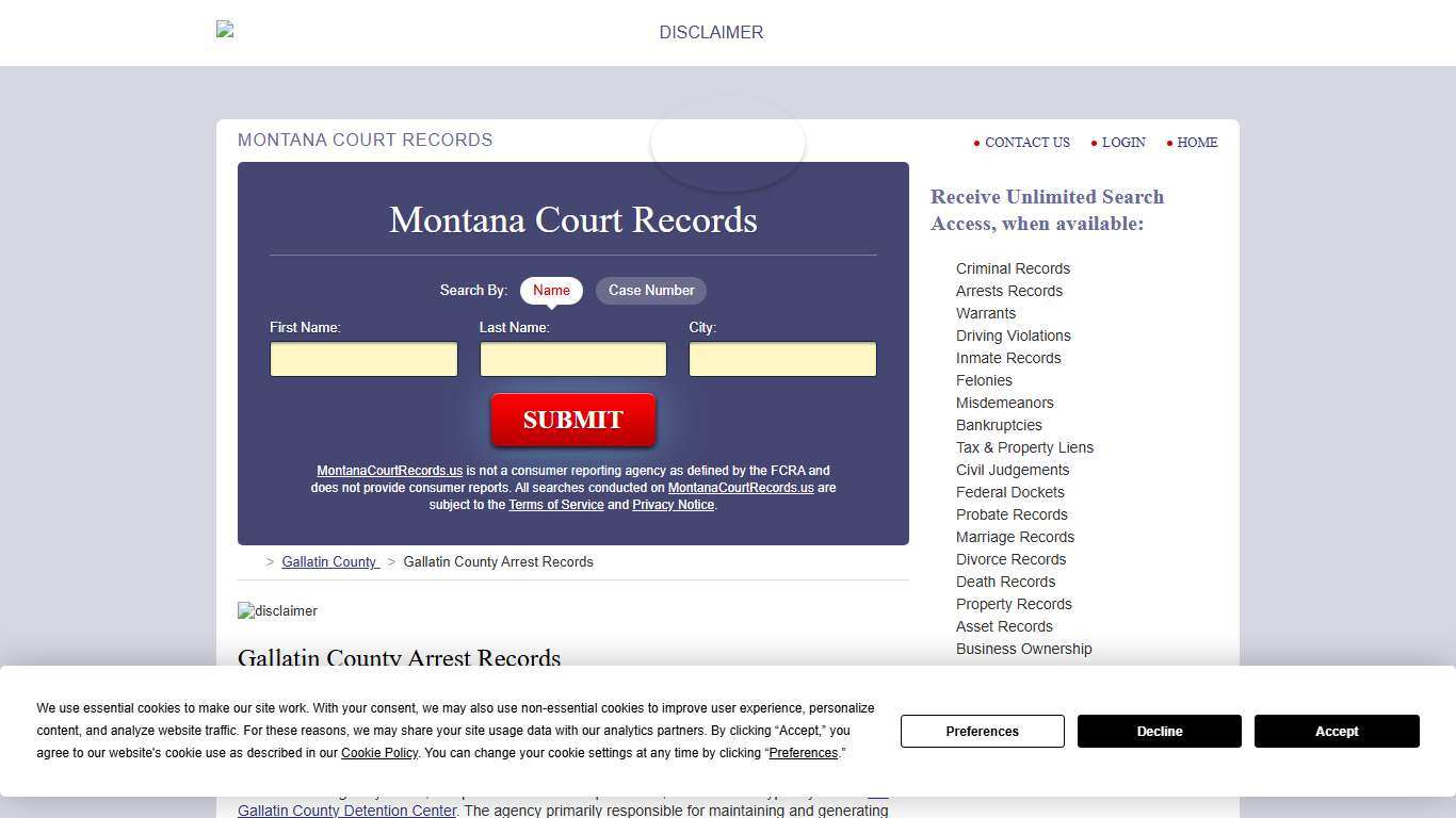 Gallatin County Arrest Records MontanaCourtRecords.us