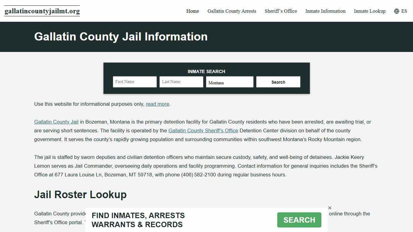 Gallatin County, MT Jail Roster, Inmate Info